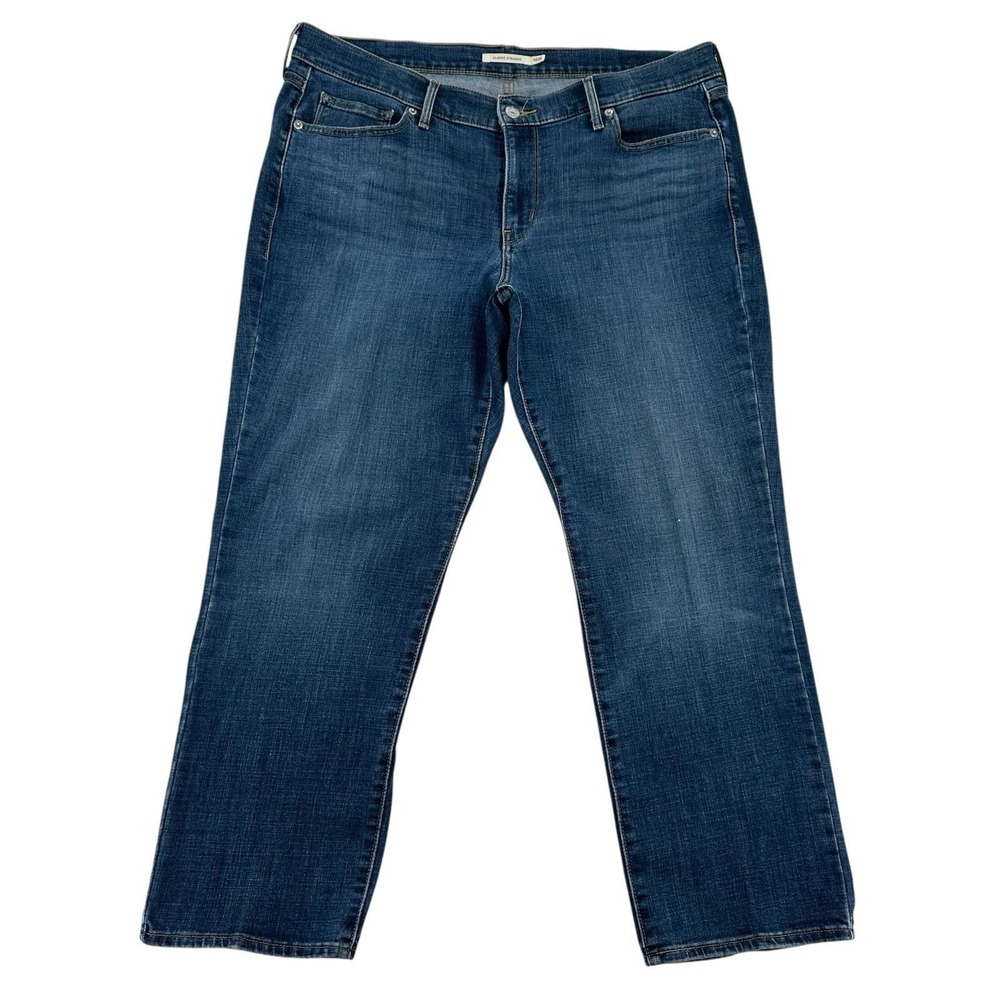 Levis Classic Straight Jeans Womens 16W Medium Wash Denim Blue Stretch Mid Rise - Picture 2 of 8